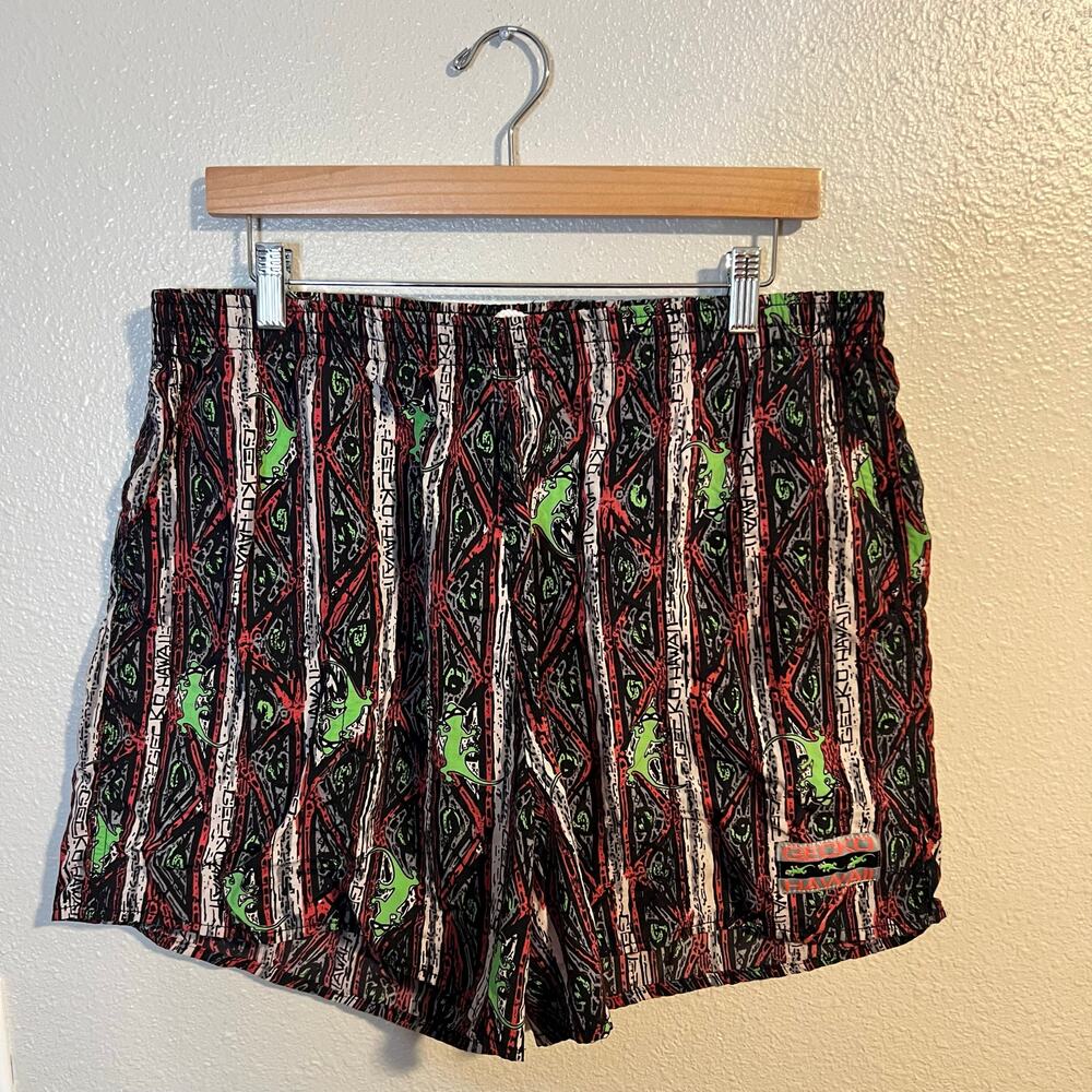 Gecko Hawaii Swim Trunks Shorts Vintage Neon XXL